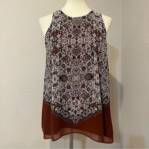 Max Studio Bohemian Floral Tank Size S Rust, Cream & Black